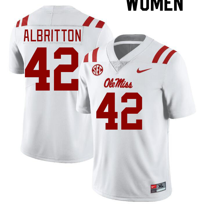 Women #42 Jason Albritton Ole Miss Rebels College Football Jerseyes Stitched Sale-White